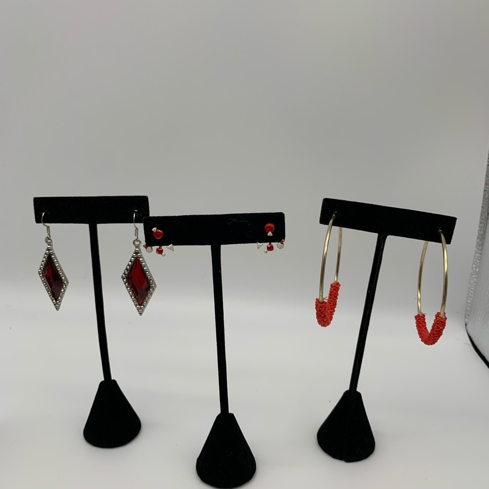 Lot of red lot earrings. Dangle, jacket & hoop